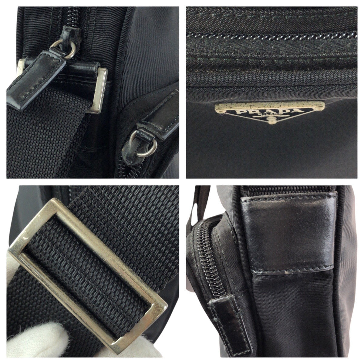 24181
PRADA プラダ テスート 三角ロゴプレート ブラック 黒 シルバー金具 ナイロン ショルダーバッグ ポシェット レディース ABP35