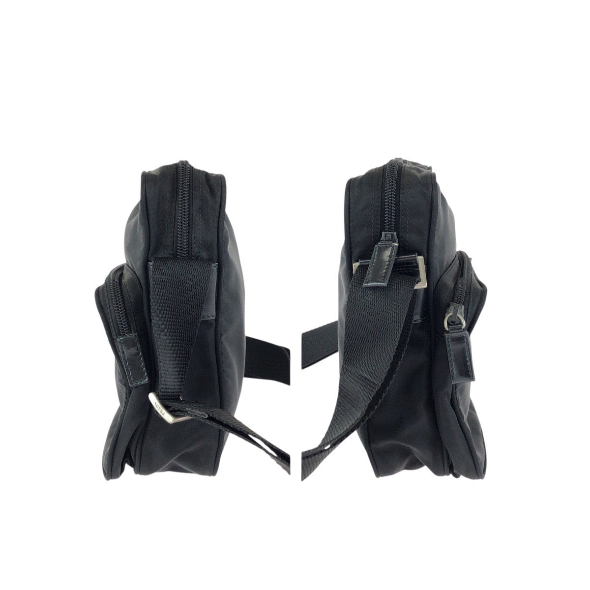 24181
PRADA プラダ テスート 三角ロゴプレート ブラック 黒 シルバー金具 ナイロン ショルダーバッグ ポシェット レディース ABP35