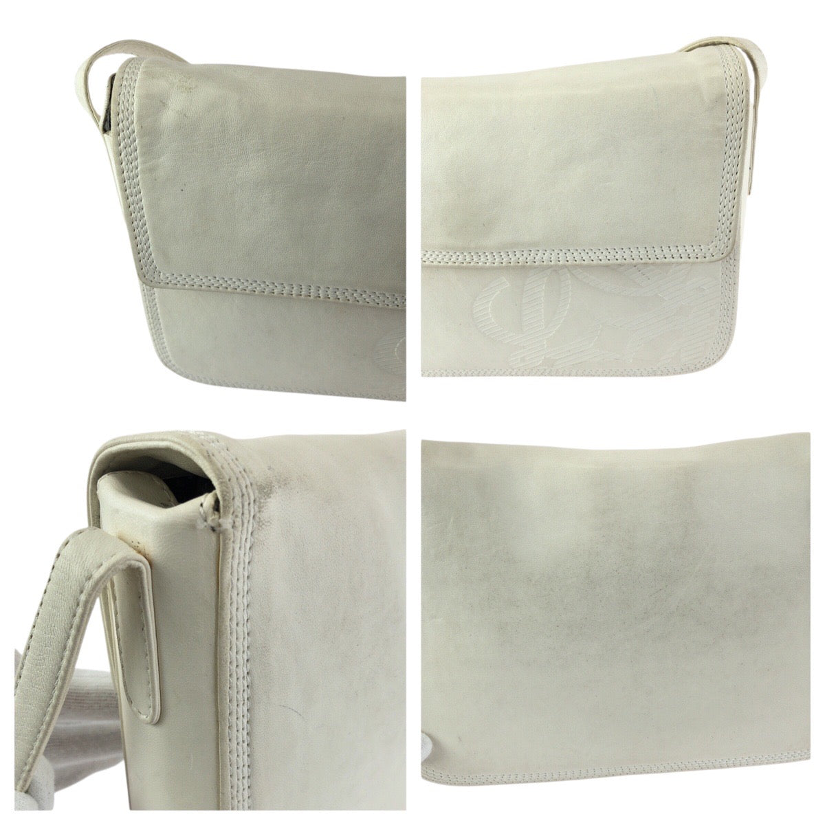 24182
LOEWE ロエベ アナグラム ホワイト オフホワイト ゴールド金具 レザー ショルダーバッグ ポシェット レディース B17
