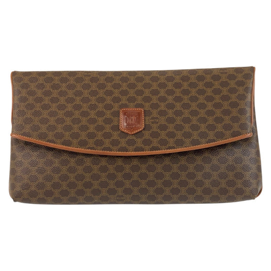 24185
CELINE セリーヌ ヴィンテージ マカダム ブラウン ゴールド金具 PVC MO6 クラッチバッグ ポーチ レディース ABP23