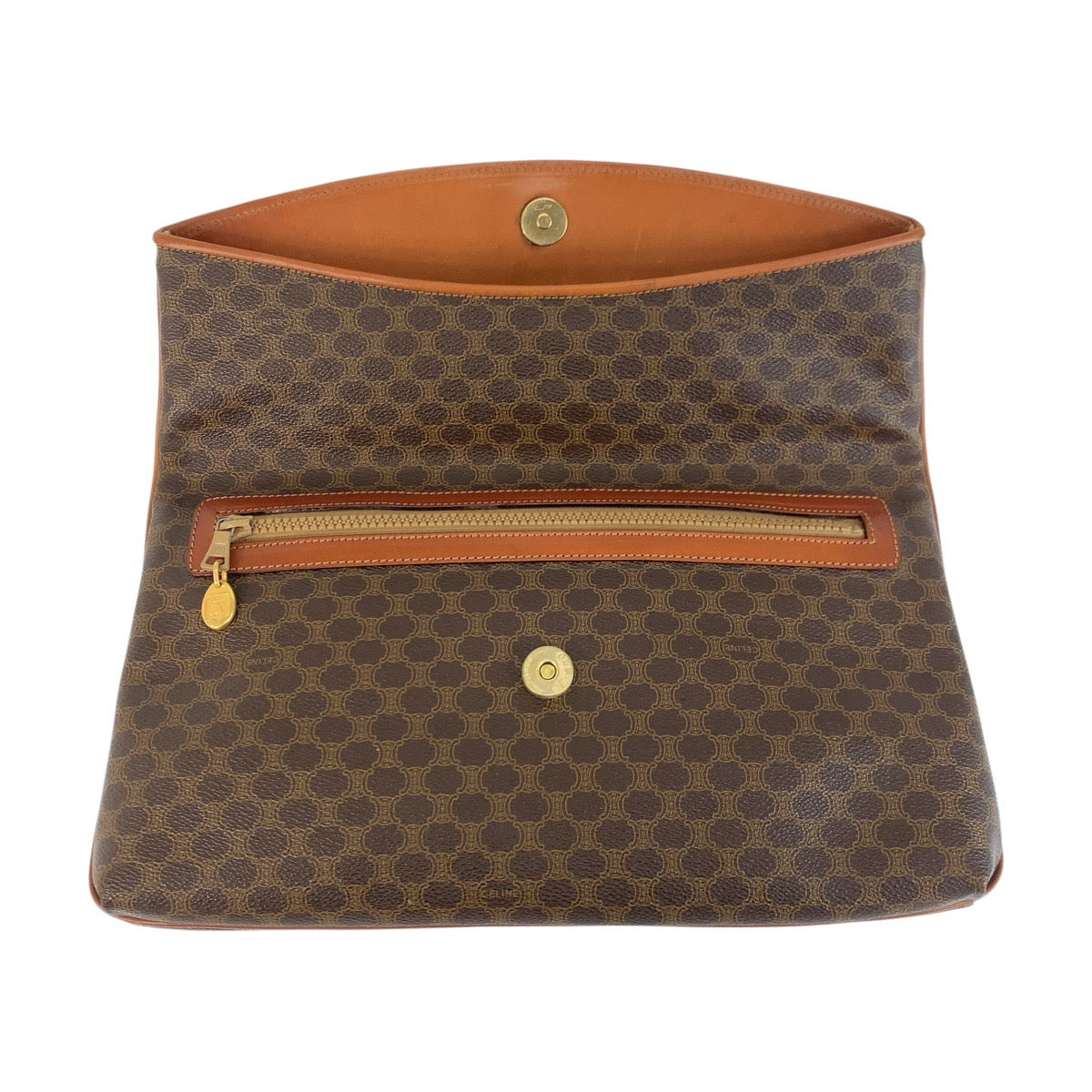 24185
CELINE セリーヌ ヴィンテージ マカダム ブラウン ゴールド金具 PVC MO6 クラッチバッグ ポーチ レディース ABP23