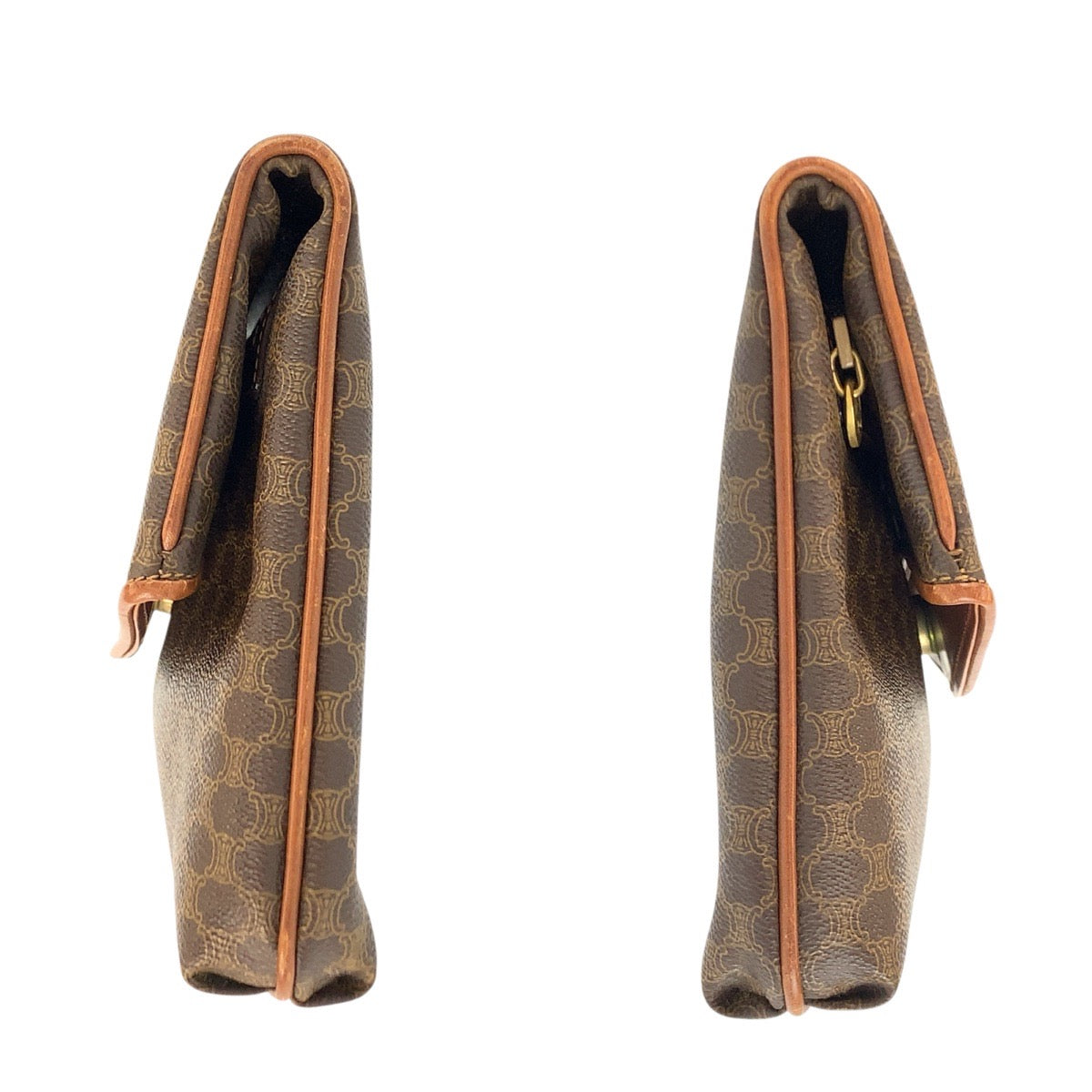 24185
CELINE セリーヌ ヴィンテージ マカダム ブラウン ゴールド金具 PVC MO6 クラッチバッグ ポーチ レディース ABP23