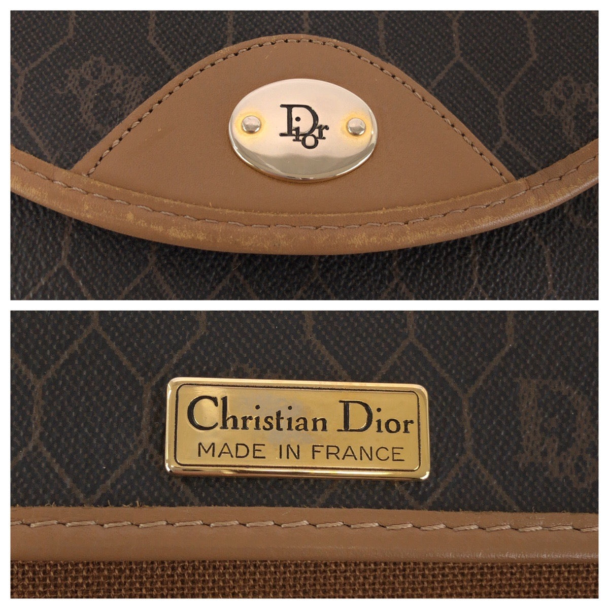 24188
Christian Dior クリスチャンディオール ヴィンテージ ハニカム柄 ブラウン ベージュ ゴールド金具 PVC ショルダーバッグ ポシェット レディース ABP30