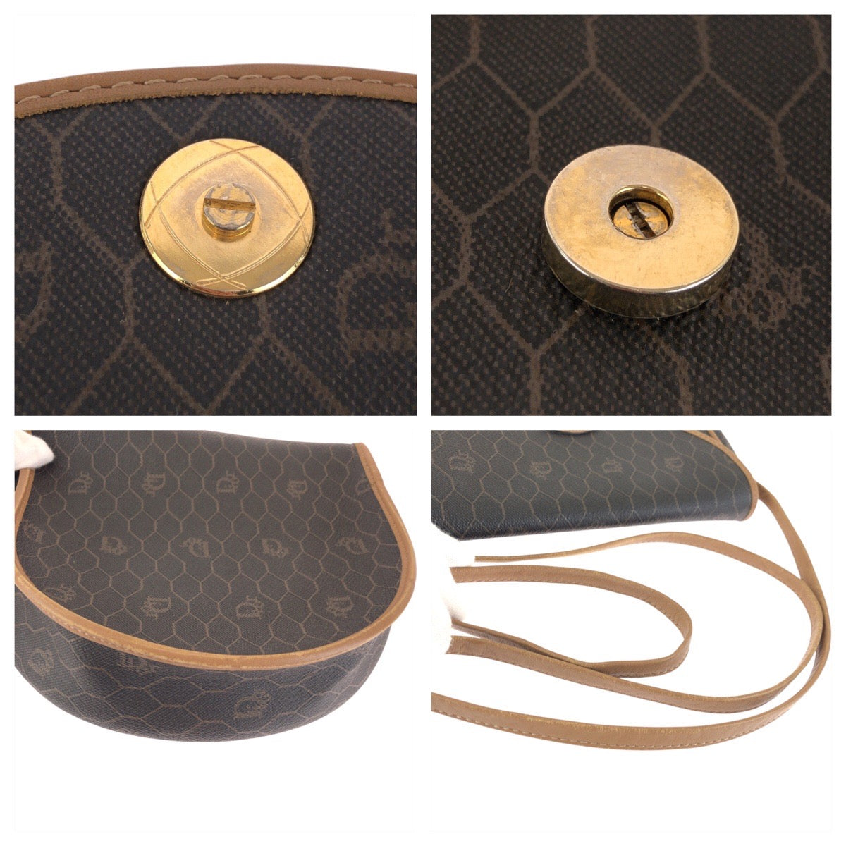 24188
Christian Dior クリスチャンディオール ヴィンテージ ハニカム柄 ブラウン ベージュ ゴールド金具 PVC ショルダーバッグ ポシェット レディース ABP30