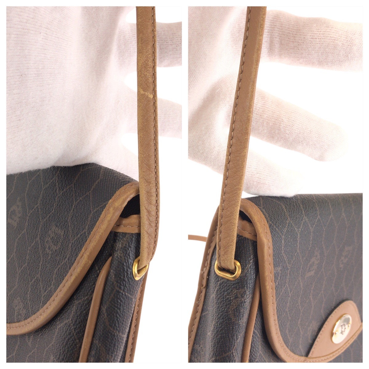 24188
Christian Dior クリスチャンディオール ヴィンテージ ハニカム柄 ブラウン ベージュ ゴールド金具 PVC ショルダーバッグ ポシェット レディース ABP30