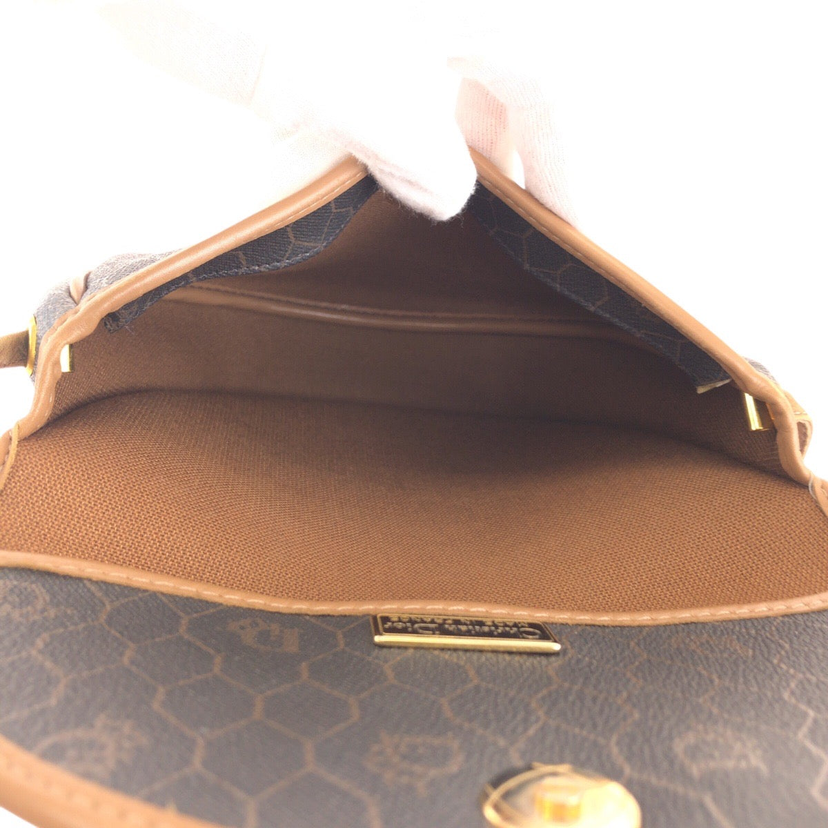 24188
Christian Dior クリスチャンディオール ヴィンテージ ハニカム柄 ブラウン ベージュ ゴールド金具 PVC ショルダーバッグ ポシェット レディース ABP30