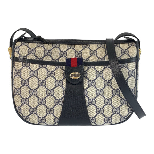 24191
GUCCI グッチ ヴィンテージ シェリーライン グレー ネイビー GGスプリームキャンバス / レザー 89 02 032 ショルダーバッグ ポシェット レディース ABP37