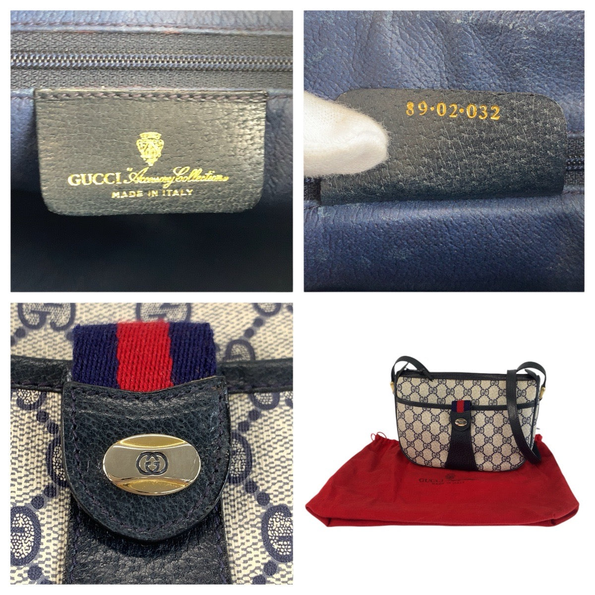 24191
GUCCI グッチ ヴィンテージ シェリーライン グレー ネイビー GGスプリームキャンバス / レザー 89 02 032 ショルダーバッグ ポシェット レディース ABP37