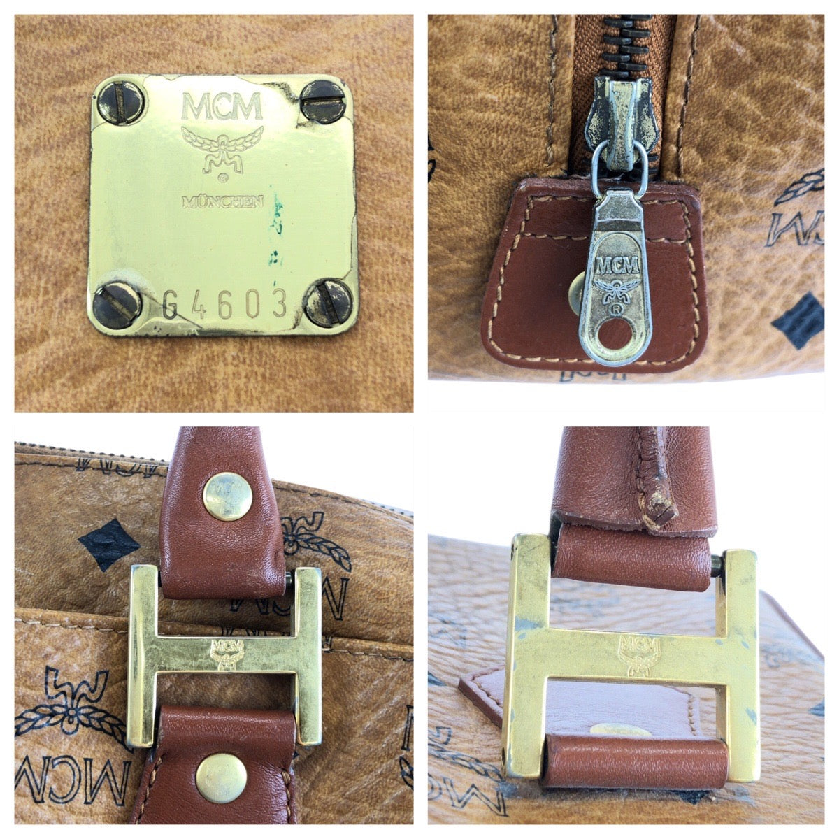 24193
MCM エム シー エム ヴィセトス ブラウン コニャック ゴールド金具 PVC / レザー G4603 ハンドバッグ ミニボストン レディース AB16
