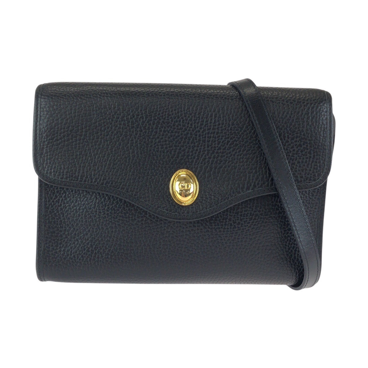 24195
Christian Dior クリスチャンディオール ヴィンテージ ブラック 黒 ゴールド金具 レザー ショルダーバッグ ポシェット レディース A44