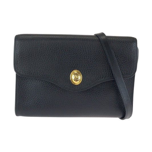 24195
Christian Dior クリスチャンディオール ヴィンテージ ブラック 黒 ゴールド金具 レザー ショルダーバッグ ポシェット レディース A44
