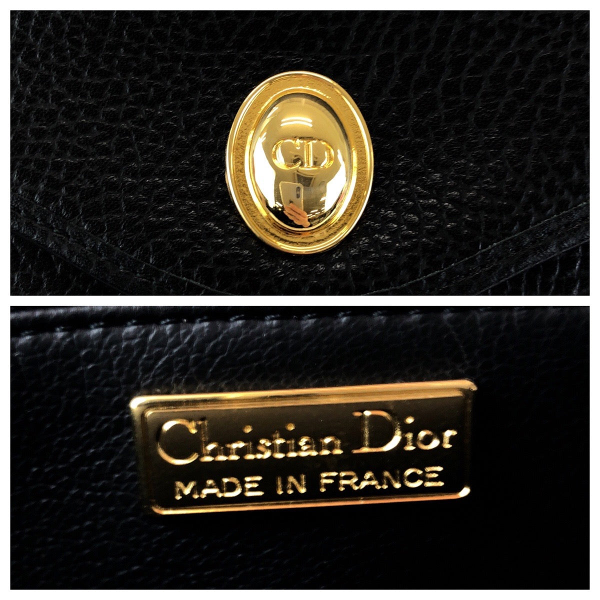24195
Christian Dior クリスチャンディオール ヴィンテージ ブラック 黒 ゴールド金具 レザー ショルダーバッグ ポシェット レディース A44