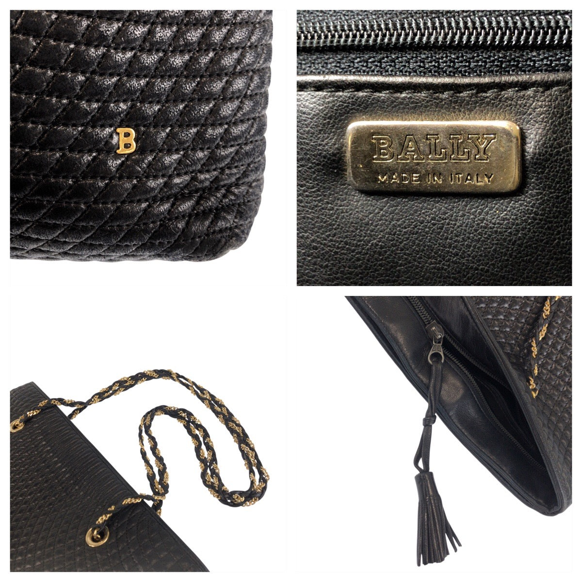 24196
BALLY バリー ヴィンテージ キルティング ブラック 黒 ゴールド金具 レザー トートバッグ チェーンショルダーバッグ レディース ABP16