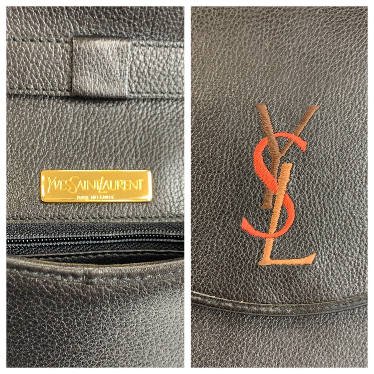 24198
YVES SAINT LAURENT イヴ サンローラン ヴィンテージ YSL ブラック 黒 レザー ショルダーバッグ ポシェット レディース A63