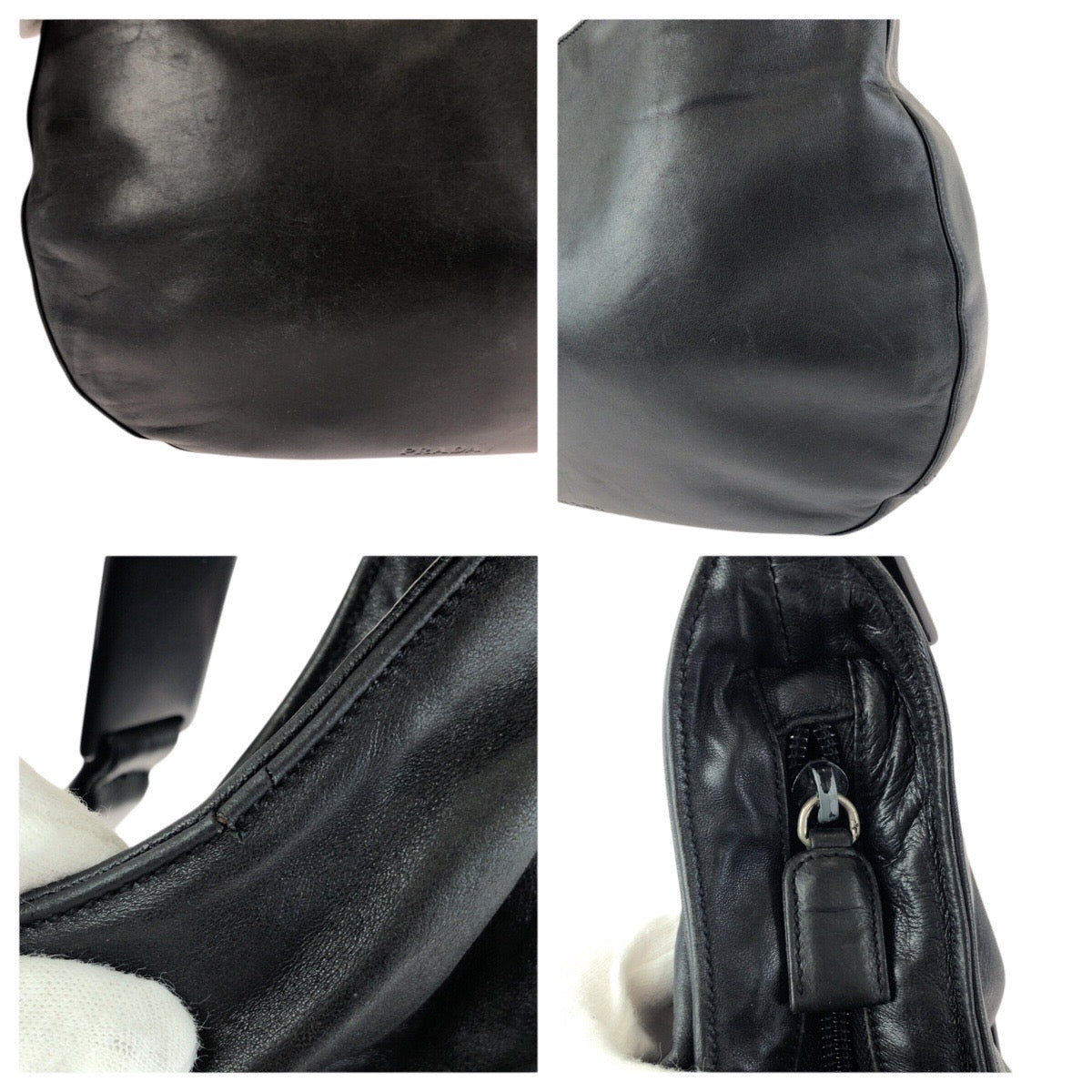 24200
PRADA プラダ ブラック 黒 シルバー金具 レザー / プラスチック ショルダーバッグ レディース AB35