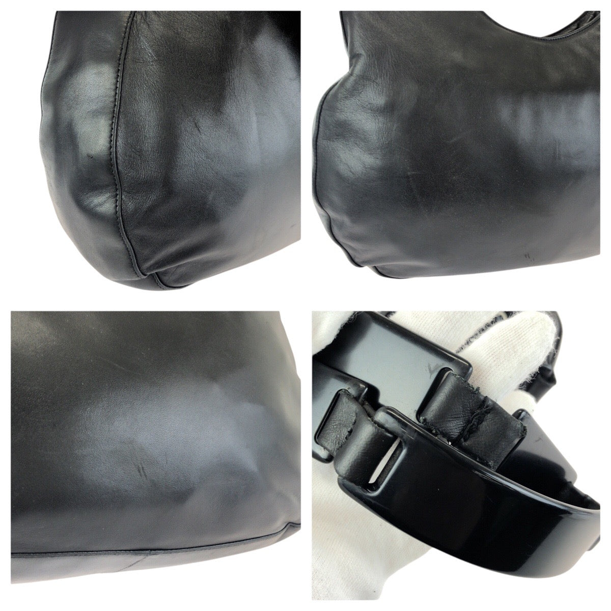24200
PRADA プラダ ブラック 黒 シルバー金具 レザー / プラスチック ショルダーバッグ レディース AB35