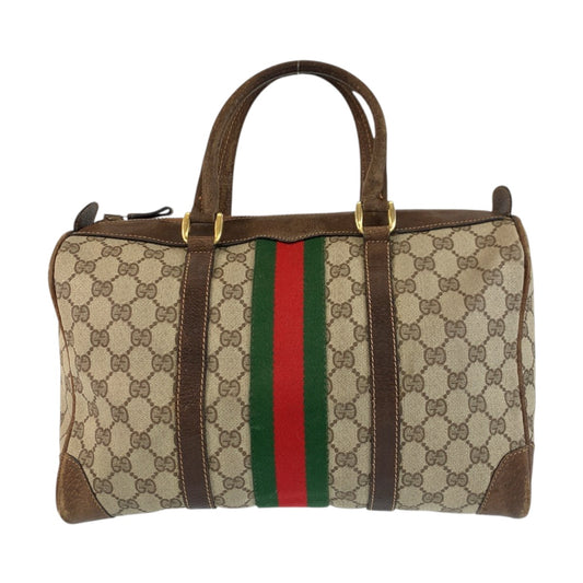 24203
GUCCI グッチ シェリーライン ベージュ ブラウン ゴールド金具 GGスプリームキャンバス / レザー ハンドバッグ ボストンバッグ レディース B35