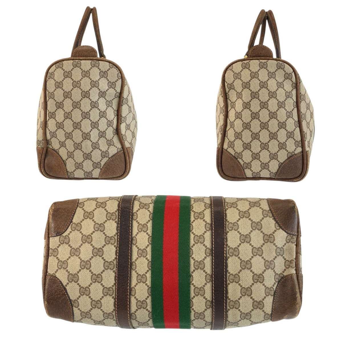 24203
GUCCI グッチ シェリーライン ベージュ ブラウン ゴールド金具 GGスプリームキャンバス / レザー ハンドバッグ ボストンバッグ レディース B35