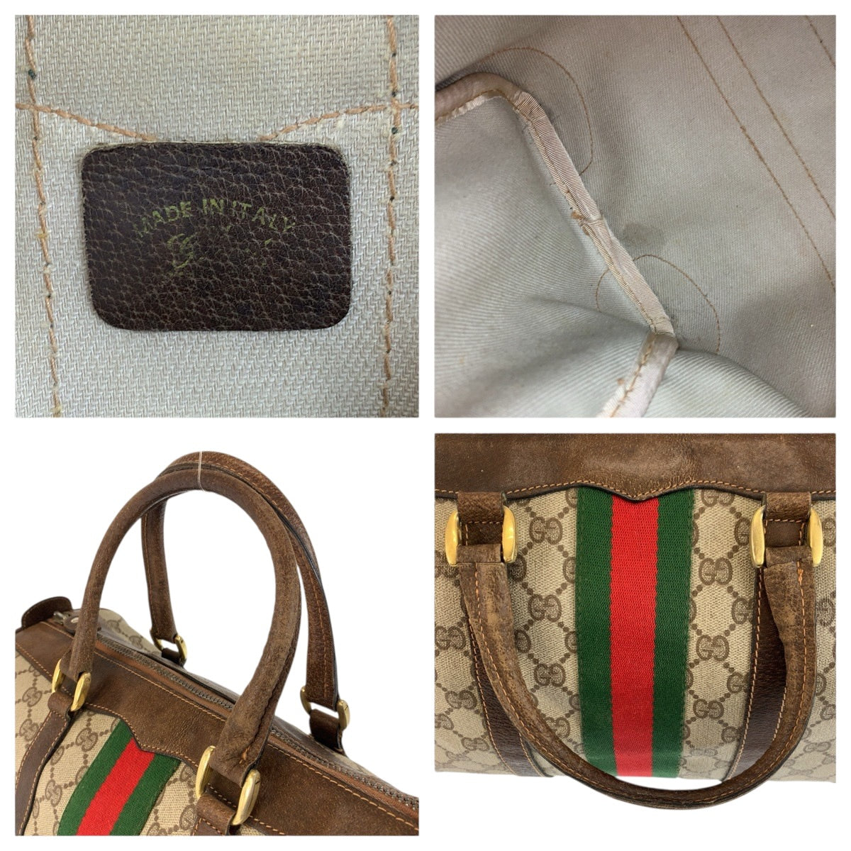24203
GUCCI グッチ シェリーライン ベージュ ブラウン ゴールド金具 GGスプリームキャンバス / レザー ハンドバッグ ボストンバッグ レディース B35
