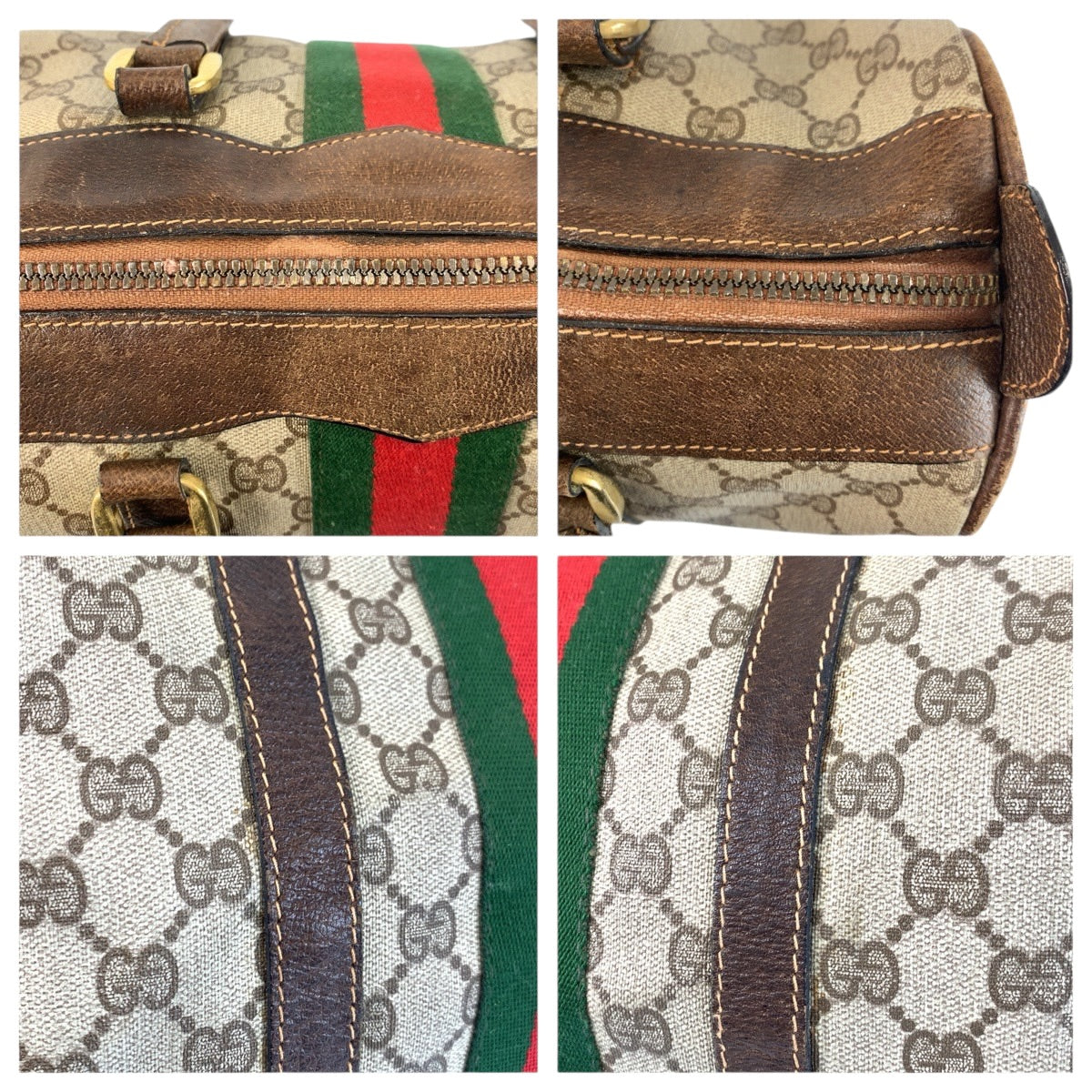 24203
GUCCI グッチ シェリーライン ベージュ ブラウン ゴールド金具 GGスプリームキャンバス / レザー ハンドバッグ ボストンバッグ レディース B35