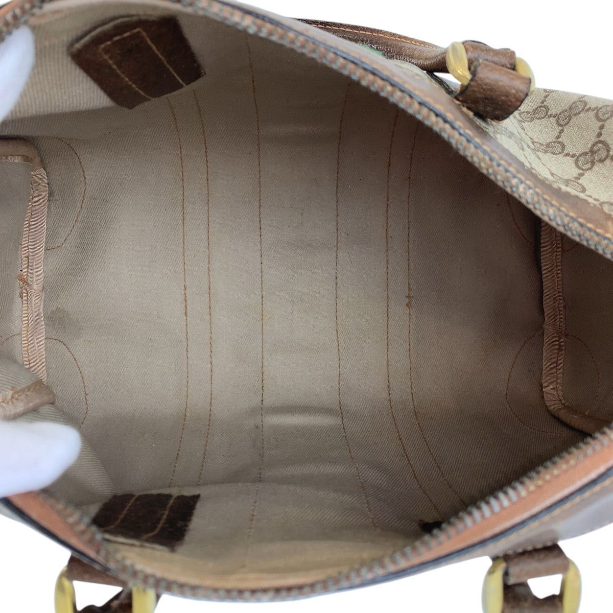 24203
GUCCI グッチ シェリーライン ベージュ ブラウン ゴールド金具 GGスプリームキャンバス / レザー ハンドバッグ ボストンバッグ レディース B35