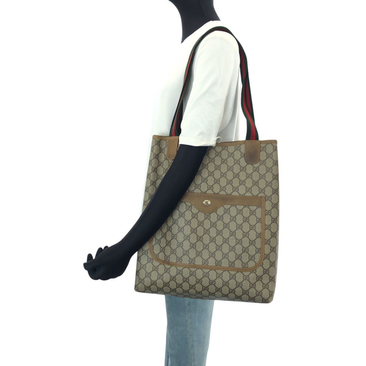 24209
GUCCI グッチ ヴィンテージ シェリーライン ベージュ グレー GGスプリームキャンバス 39 02 003 トートバッグ ショルダーバッグ レディース AB23