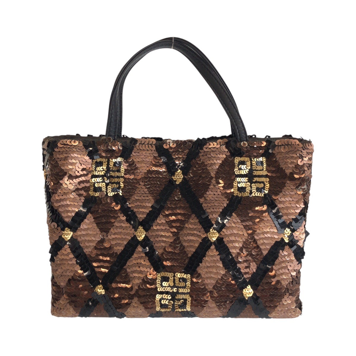 24210
GIVENCHY ジバンシィ ブラウン ブラック シルバー金具 スパンコール ハンドバッグ ミニトートバッグ レディース ABP23