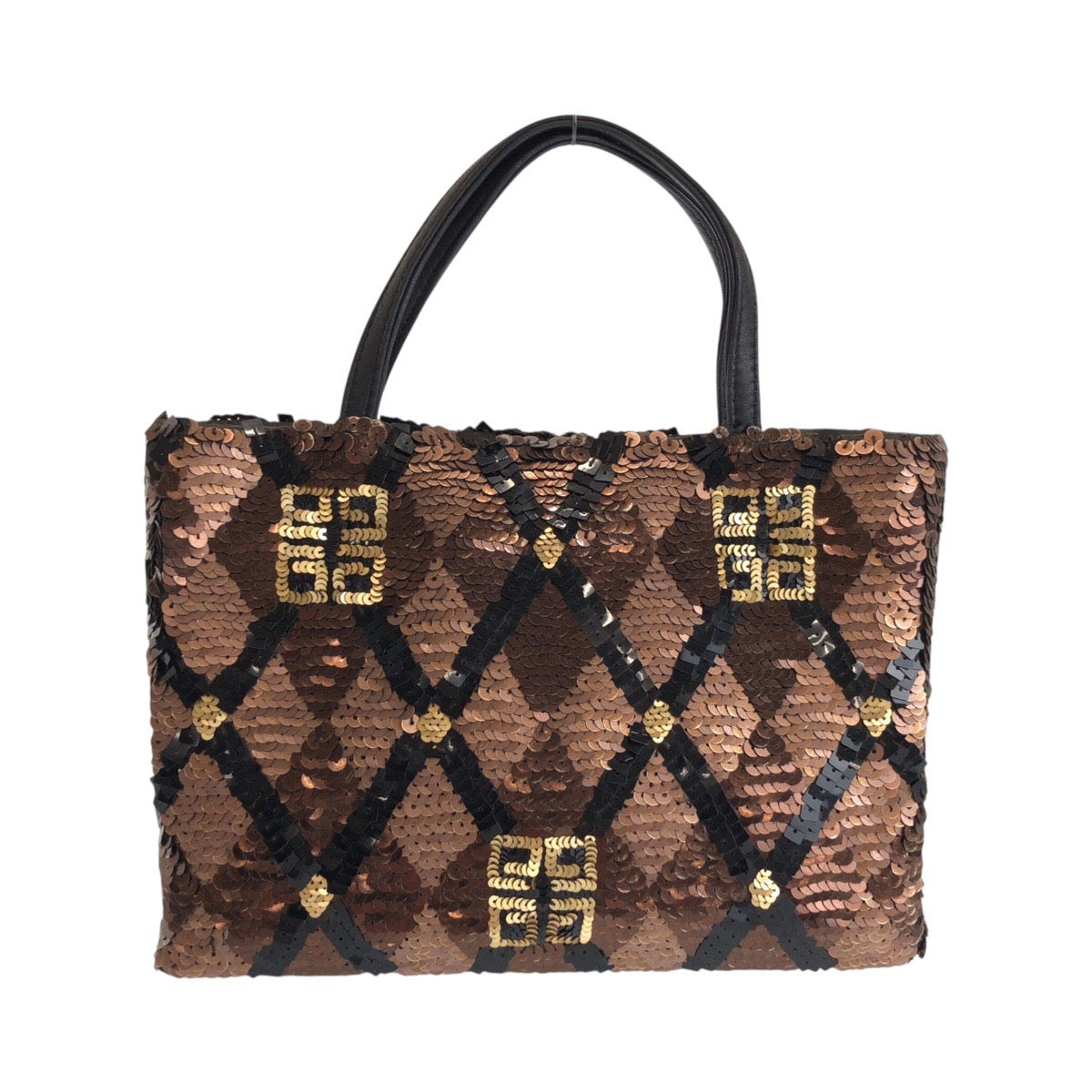24210
GIVENCHY ジバンシィ ブラウン ブラック シルバー金具 スパンコール ハンドバッグ ミニトートバッグ レディース ABP23