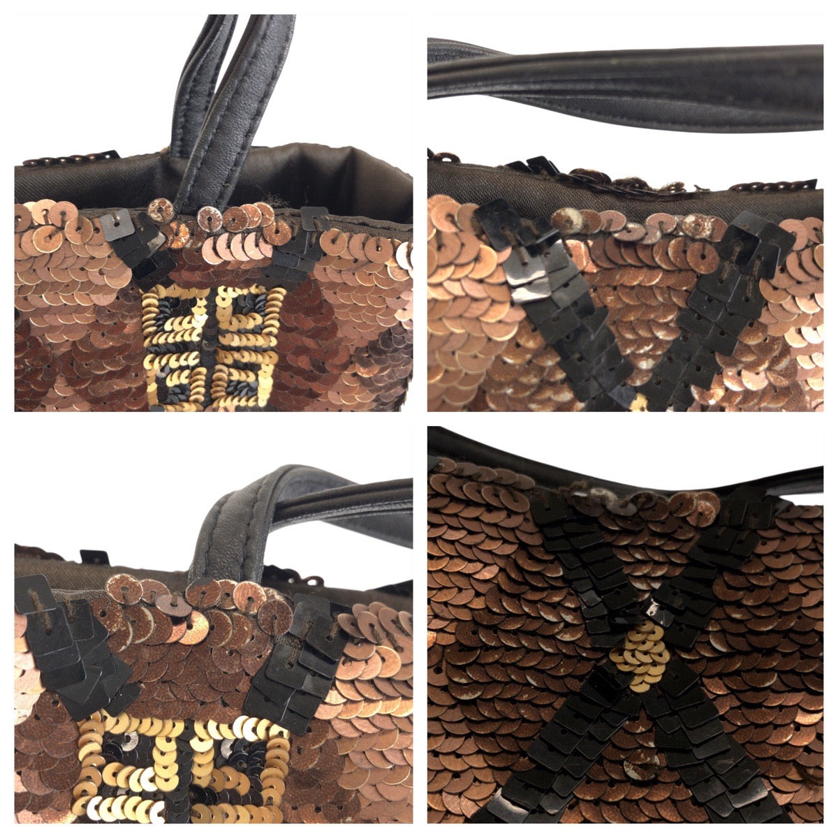 24210
GIVENCHY ジバンシィ ブラウン ブラック シルバー金具 スパンコール ハンドバッグ ミニトートバッグ レディース ABP23
