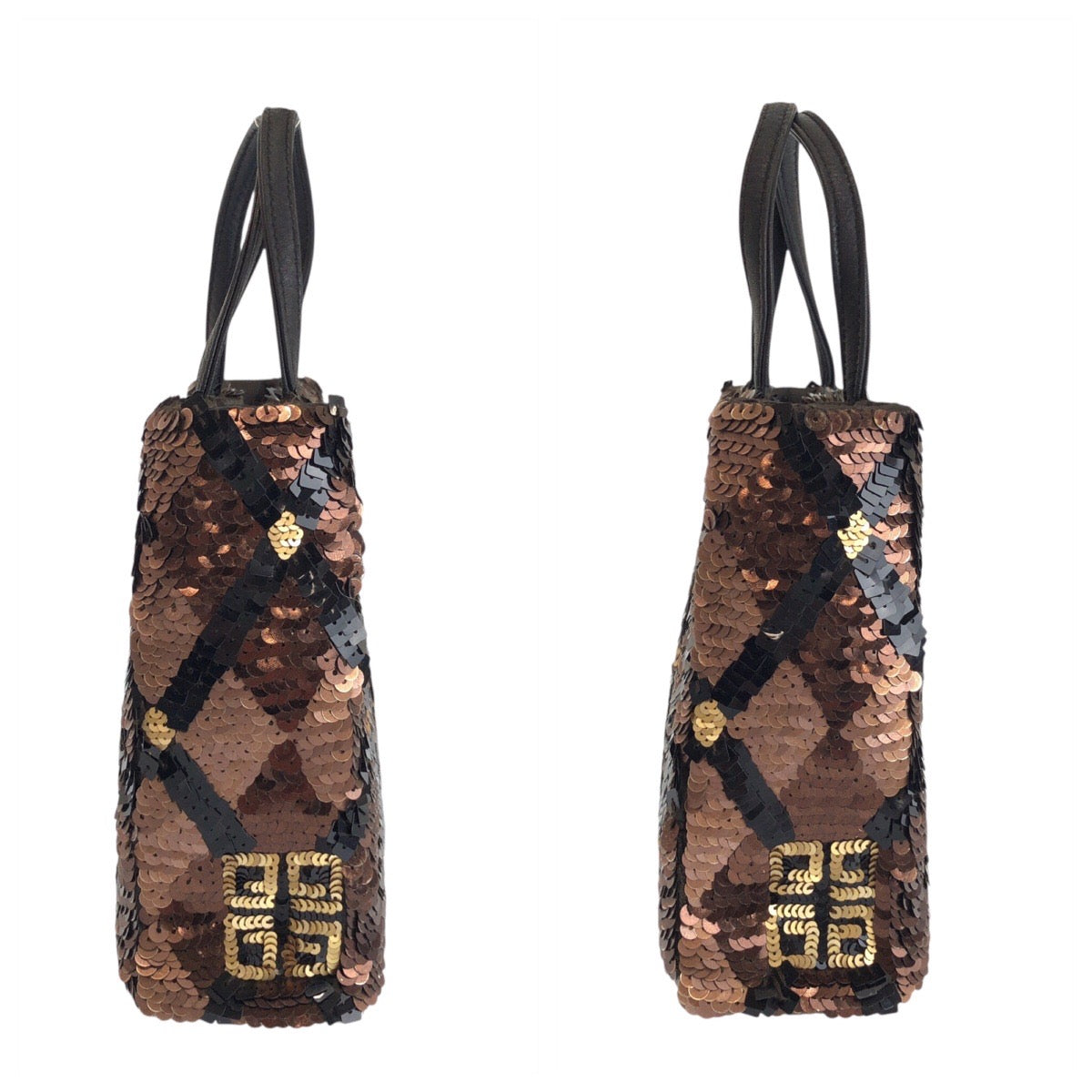 24210
GIVENCHY ジバンシィ ブラウン ブラック シルバー金具 スパンコール ハンドバッグ ミニトートバッグ レディース ABP23