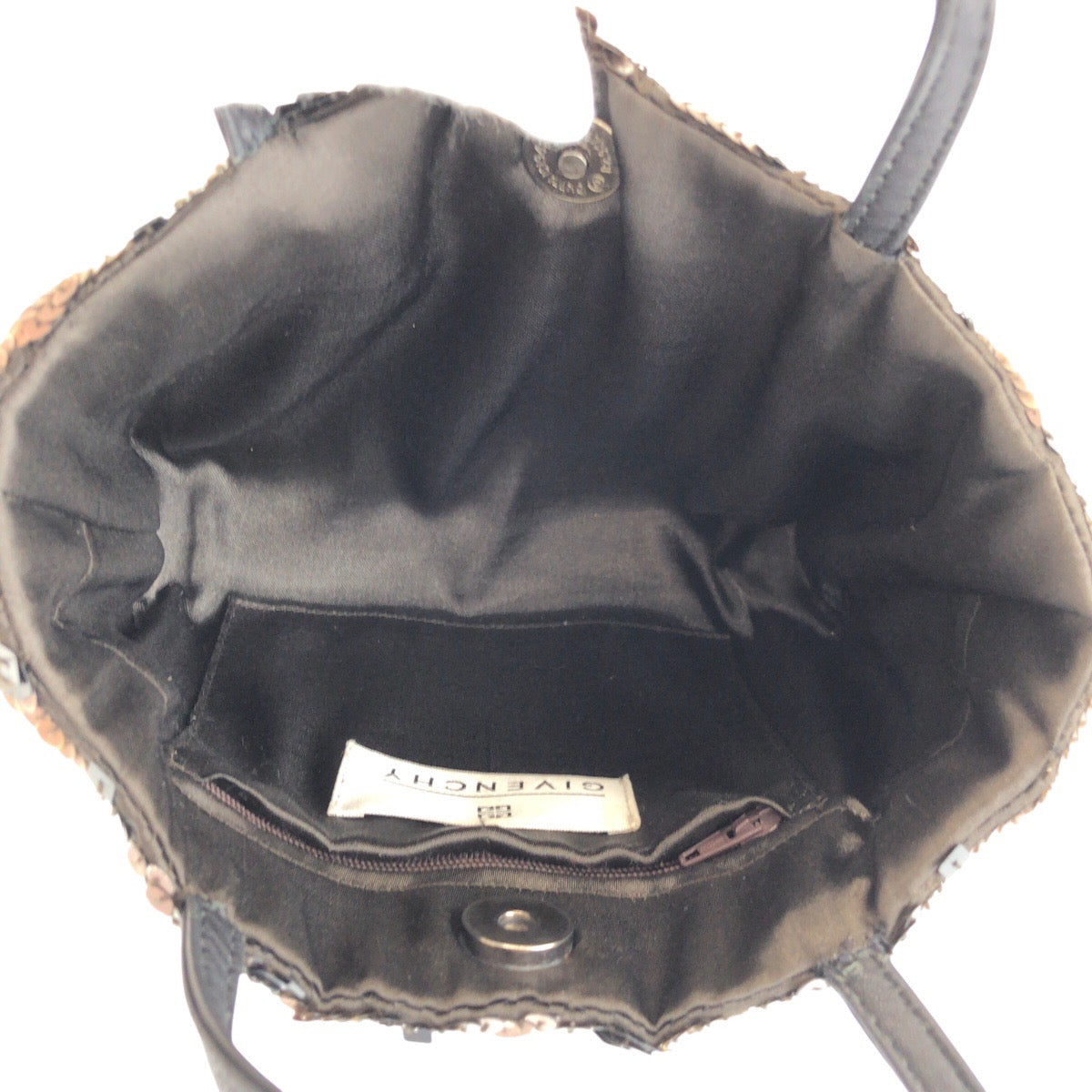 24210
GIVENCHY ジバンシィ ブラウン ブラック シルバー金具 スパンコール ハンドバッグ ミニトートバッグ レディース ABP23