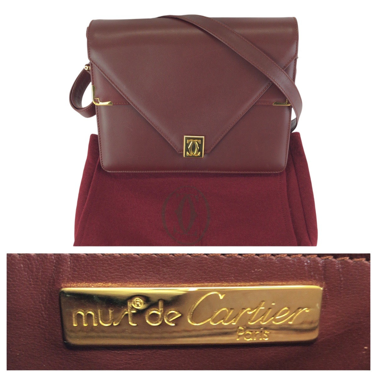 24211
CARTIER カルティエ ヴィンテージ マストライン ワインレッド ボルドー ゴールド金具 レザー ショルダーバッグ レディース A35