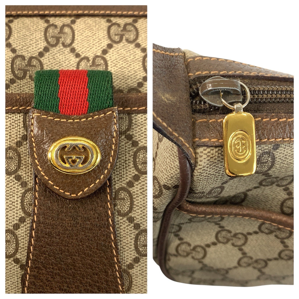 24212
GUCCI グッチ ヴィンテージ ベージュ ブラウン ゴールド金具 GGスプリームキャンバス / レザー 89 02 032 ショルダーバッグ ポシェット レディース AB30