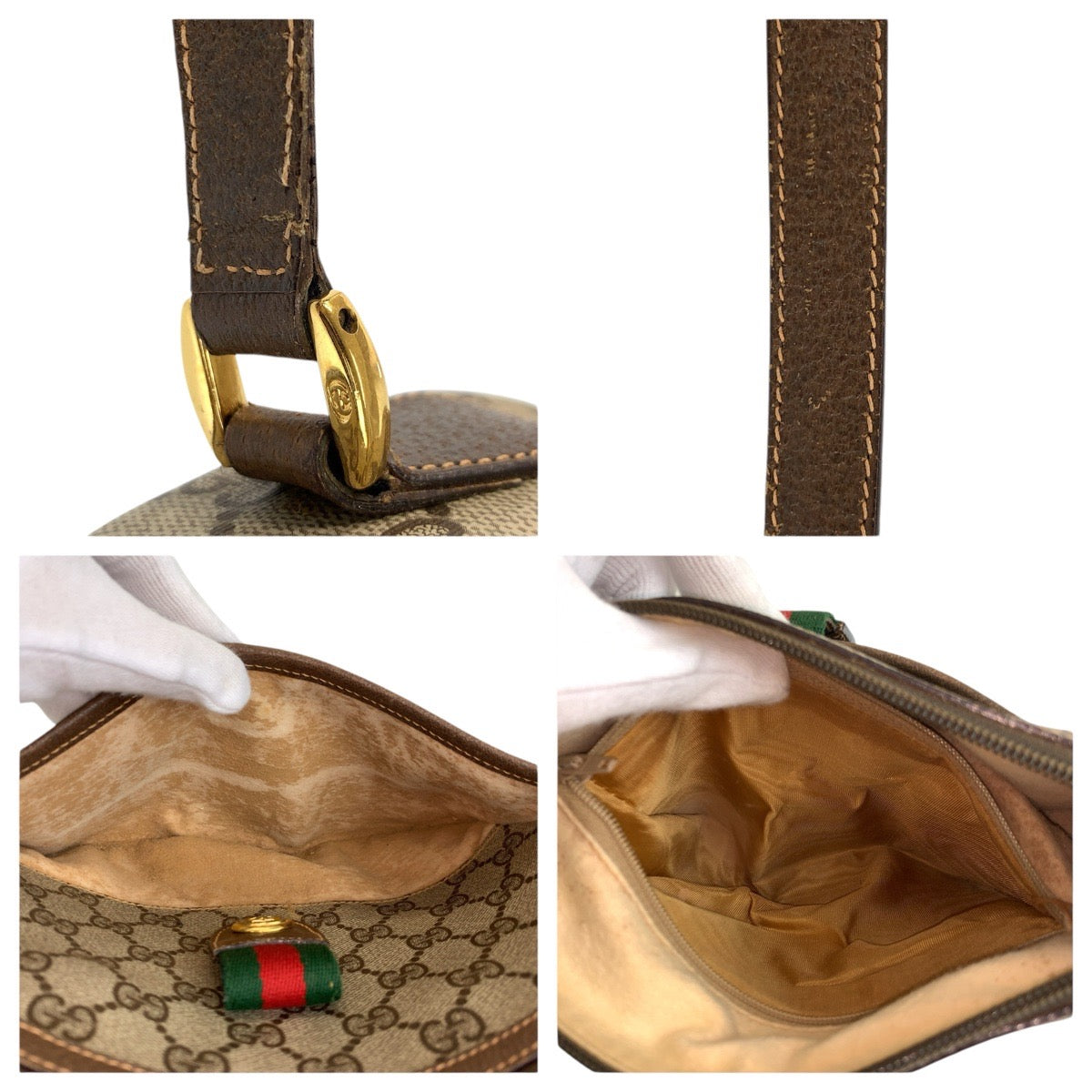 24212
GUCCI グッチ ヴィンテージ ベージュ ブラウン ゴールド金具 GGスプリームキャンバス / レザー 89 02 032 ショルダーバッグ ポシェット レディース AB30