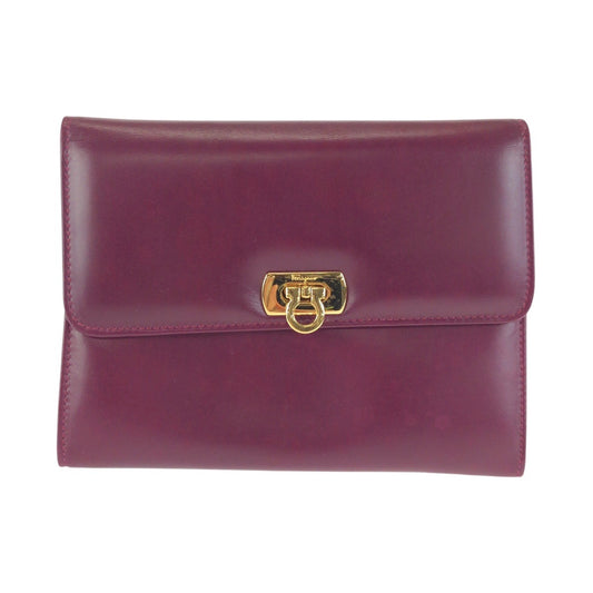 24213
Salvatore Ferragamo サルヴァトーレフェラガモ ガンチーニ パープル ワインレッド ゴールド金具 レザー 222038 ポーチ クラッチバッグ レディース AB30