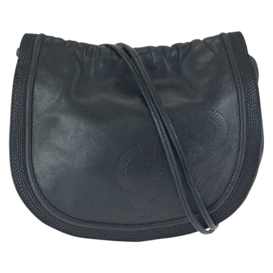 24214
LOEWE ロエベ ヴィンテージ アナグラム 巾着 ブラック 黒 ゴールド金具 レザー ショルダーバッグ ポシェット レディース ABP30