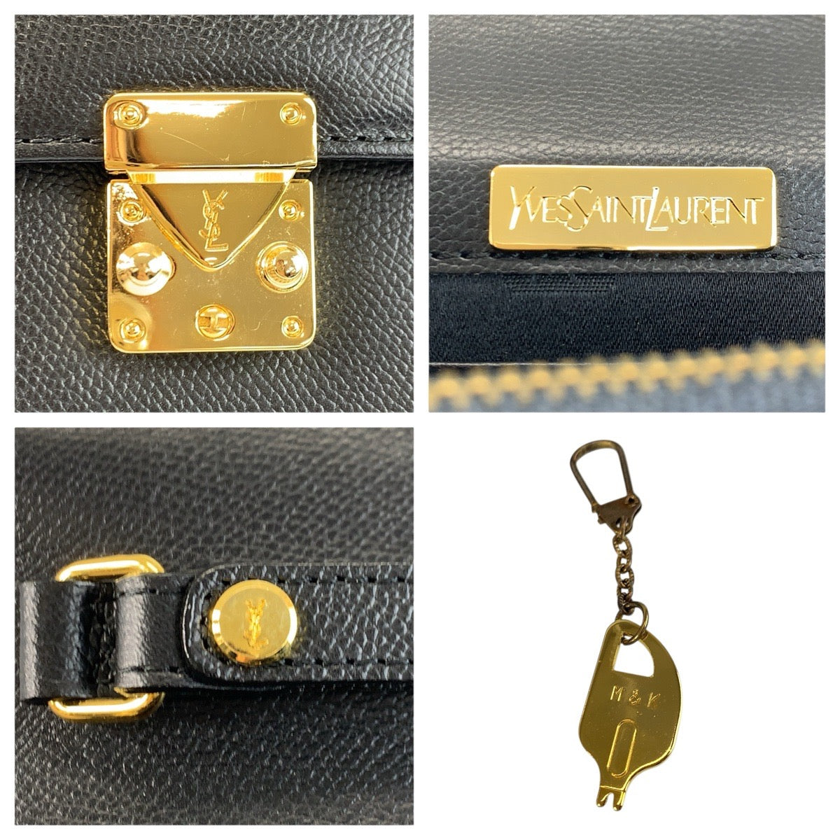 24218
YVES SAINT LAURENT イヴ サンローラン ヴィンテージ YSL ブラック 黒 ゴールド金具 レザー クラッチバッグ セカンドバッグ メンズ A30