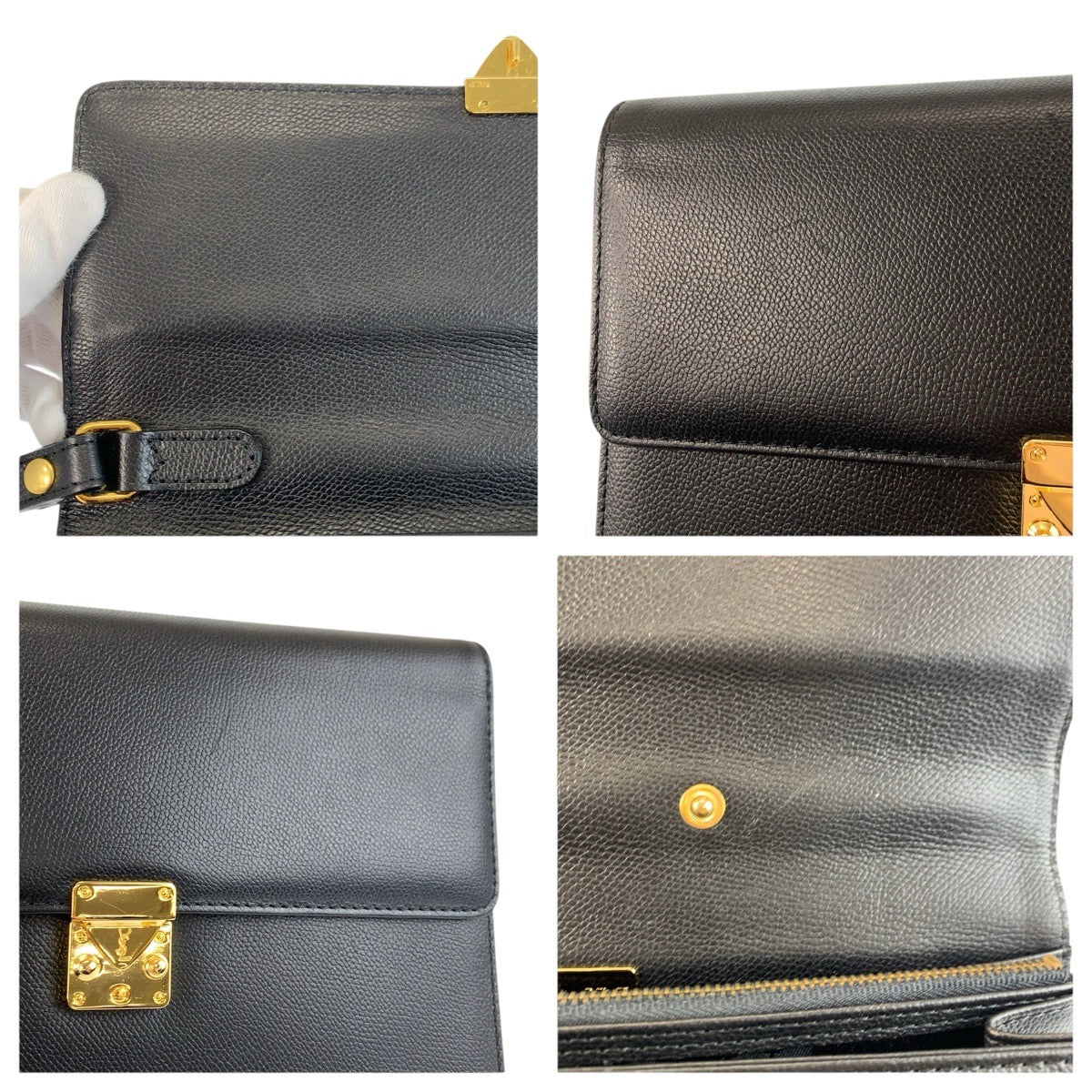 24218
YVES SAINT LAURENT イヴ サンローラン ヴィンテージ YSL ブラック 黒 ゴールド金具 レザー クラッチバッグ セカンドバッグ メンズ A30