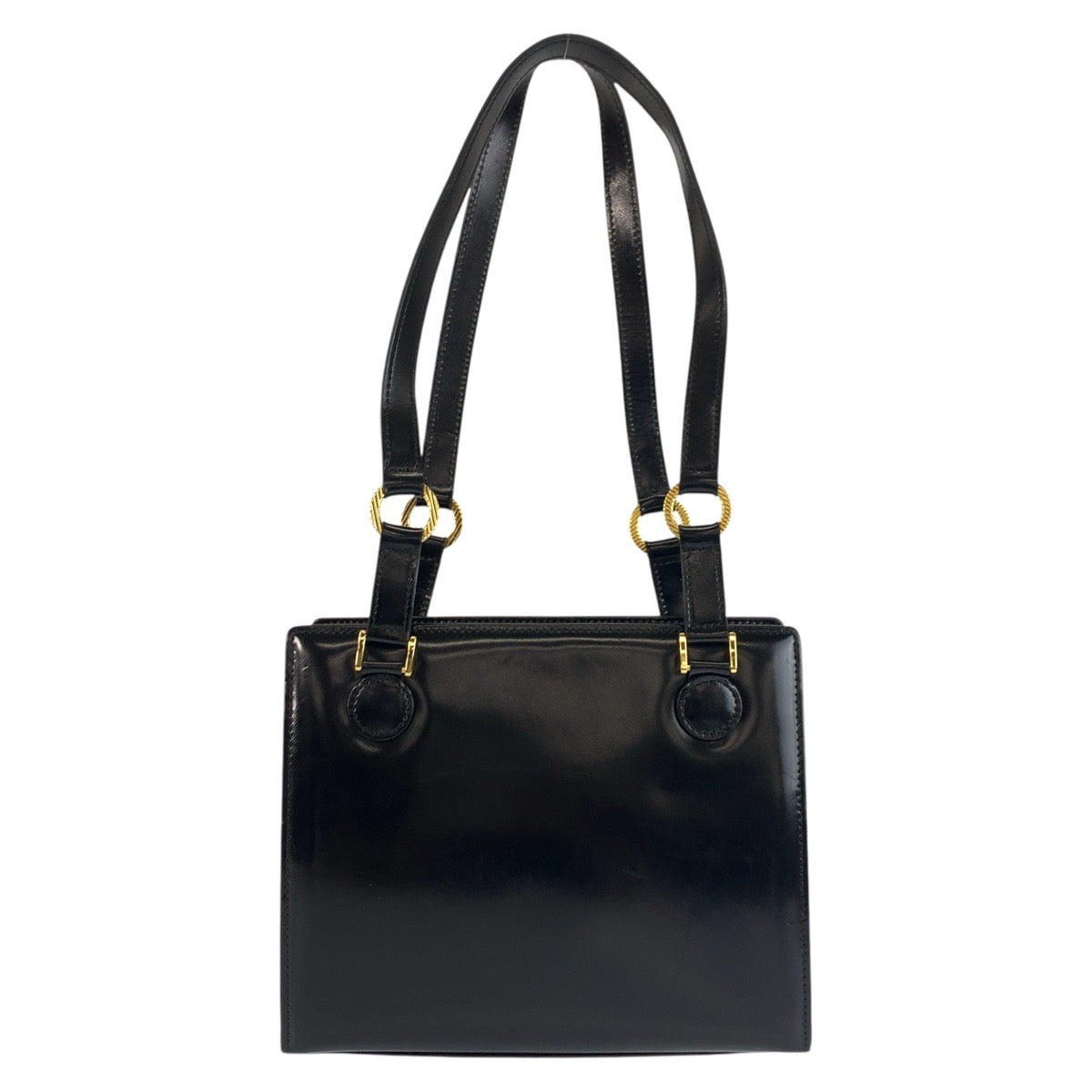 24219
VERSACE ヴェルサーチ サンバースト ブラック 黒 ゴールド金具 エナメル ショルダーバッグ トートバッグ レディース ABP44
