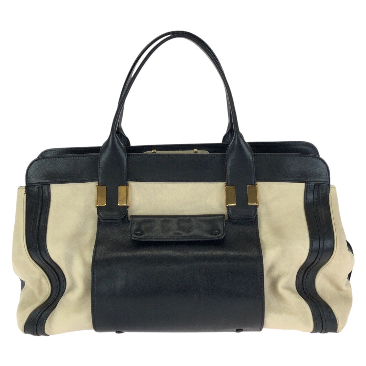 24220
Chloe クロエ アリス ベージュ ブラック ゴールド金具 レザー トートバッグ ハンドバッグ レディース ABP35