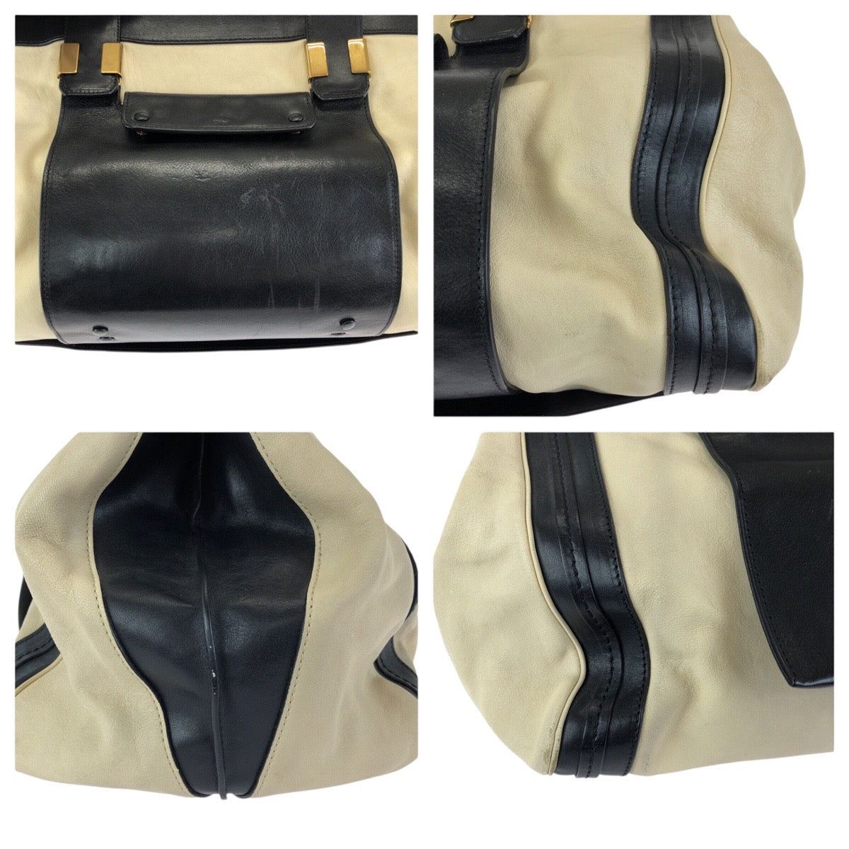 24220
Chloe クロエ アリス ベージュ ブラック ゴールド金具 レザー トートバッグ ハンドバッグ レディース ABP35
