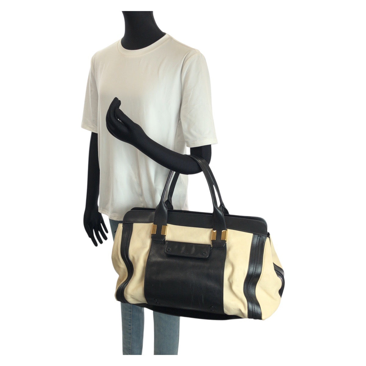 24220
Chloe クロエ アリス ベージュ ブラック ゴールド金具 レザー トートバッグ ハンドバッグ レディース ABP35