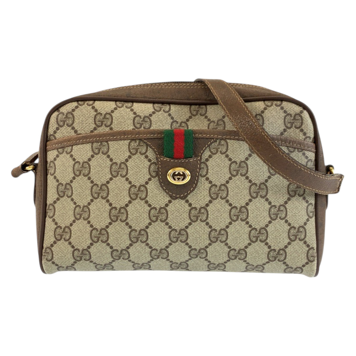 24227
GUCCI グッチ ヴィンテージ シェリーライン ベージュ ブラウン ゴールド金具 GGスプリームキャンバス / レザー 116 02 089 ショルダーバッグ ポシェット レディース AB30