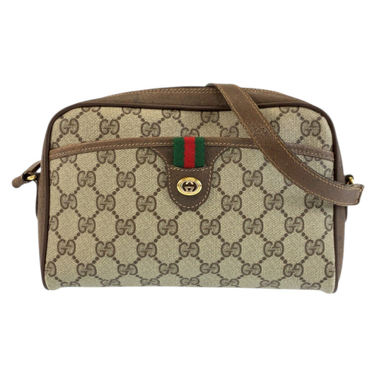 24227
GUCCI グッチ ヴィンテージ シェリーライン ベージュ ブラウン ゴールド金具 GGスプリームキャンバス / レザー 116 02 089 ショルダーバッグ ポシェット レディース AB30