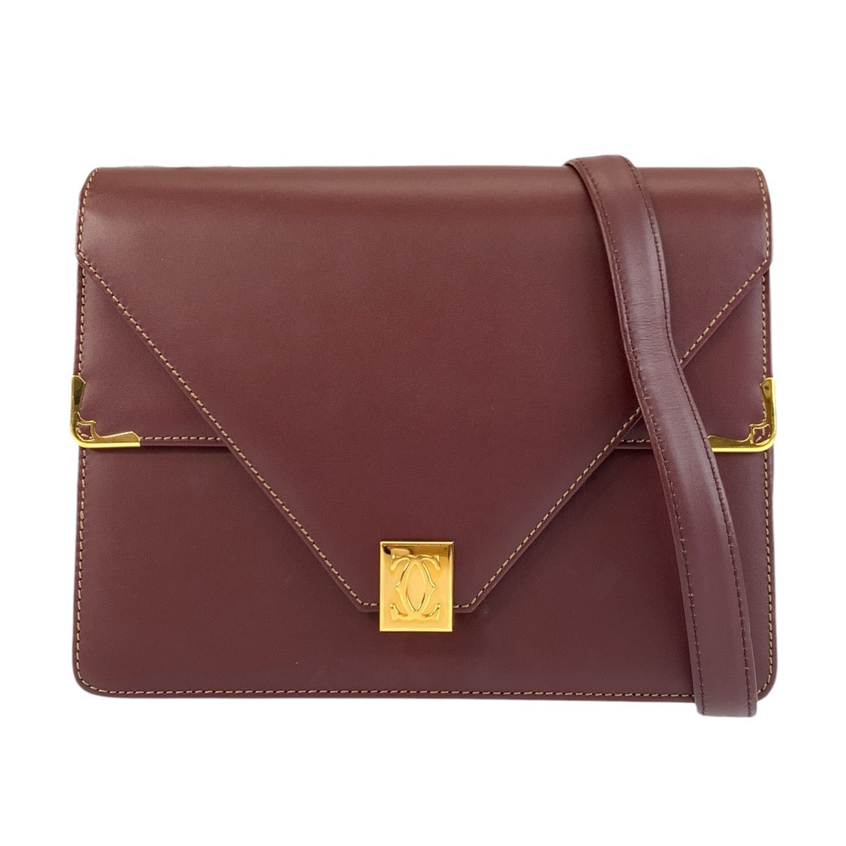 24228
CARTIER カルティエ ヴィンテージ マストライン ボルドー ゴールド金具 レザー ショルダーバッグ ポシェット レディース ABP35