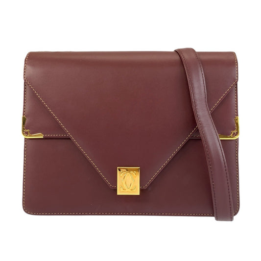 24228
CARTIER カルティエ ヴィンテージ マストライン ボルドー ゴールド金具 レザー ショルダーバッグ ポシェット レディース ABP35