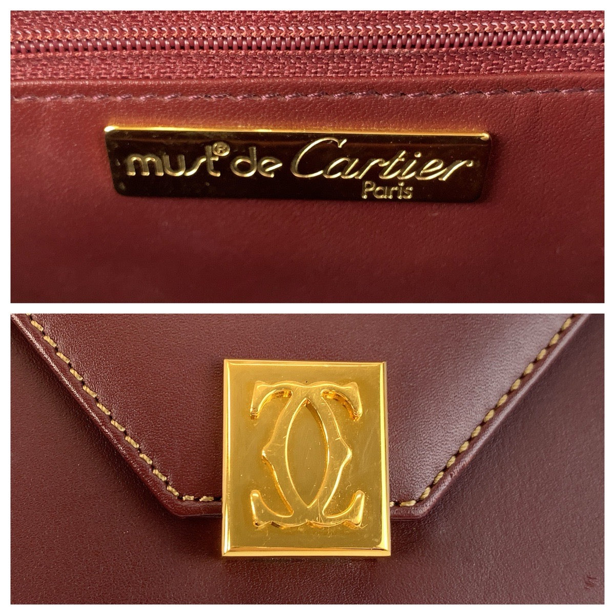 24228
CARTIER カルティエ ヴィンテージ マストライン ボルドー ゴールド金具 レザー ショルダーバッグ ポシェット レディース ABP35