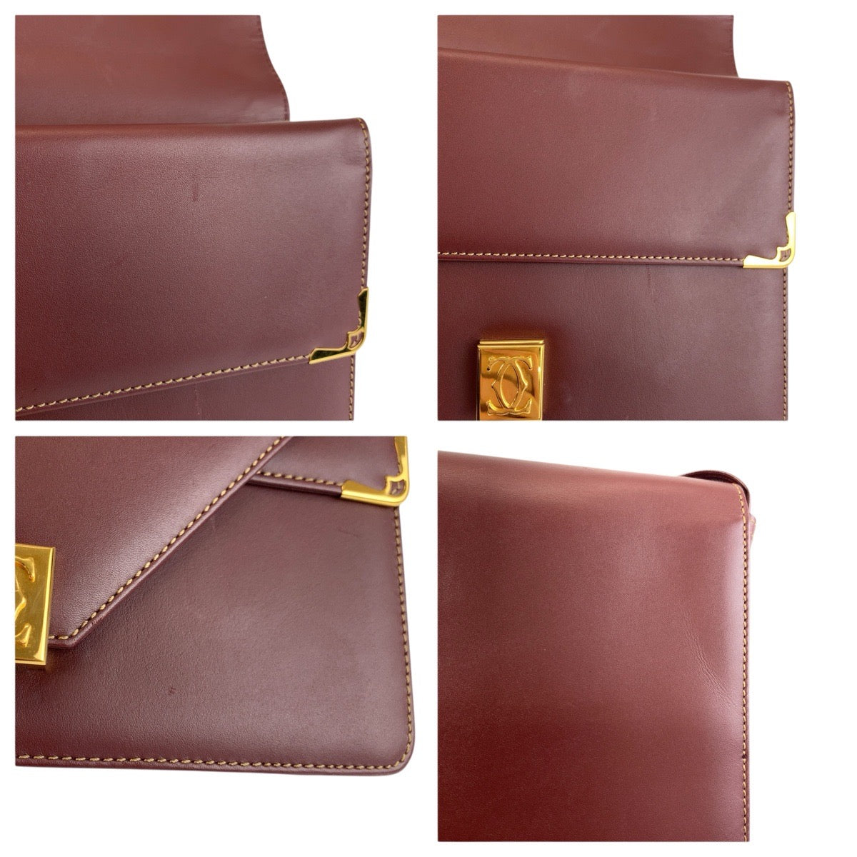 24228
CARTIER カルティエ ヴィンテージ マストライン ボルドー ゴールド金具 レザー ショルダーバッグ ポシェット レディース ABP35