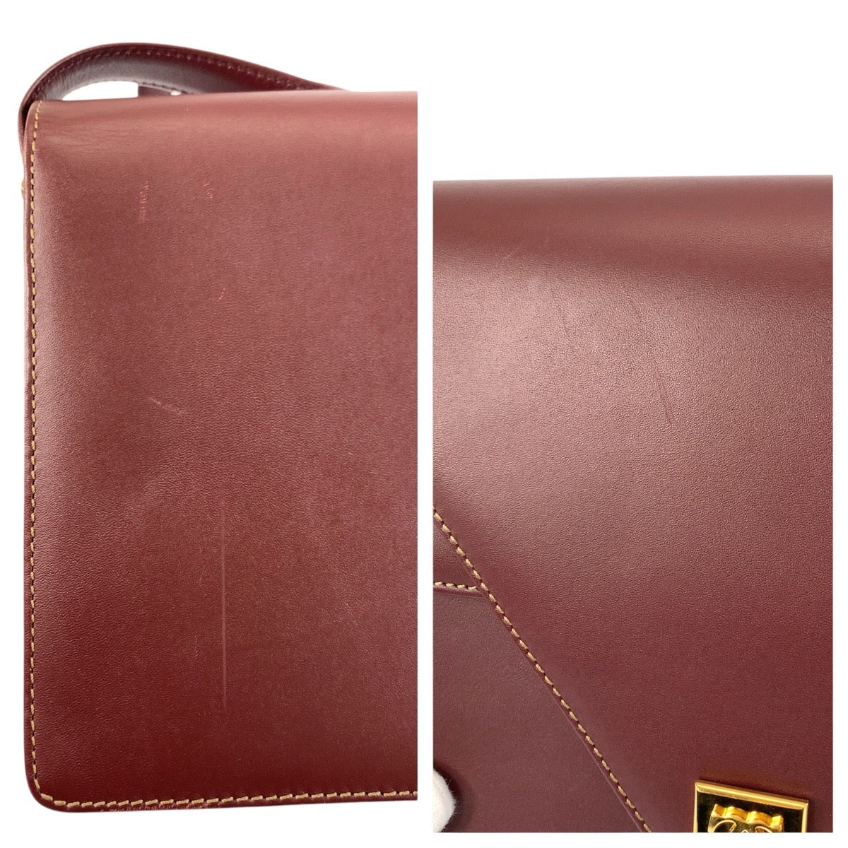 24228
CARTIER カルティエ ヴィンテージ マストライン ボルドー ゴールド金具 レザー ショルダーバッグ ポシェット レディース ABP35