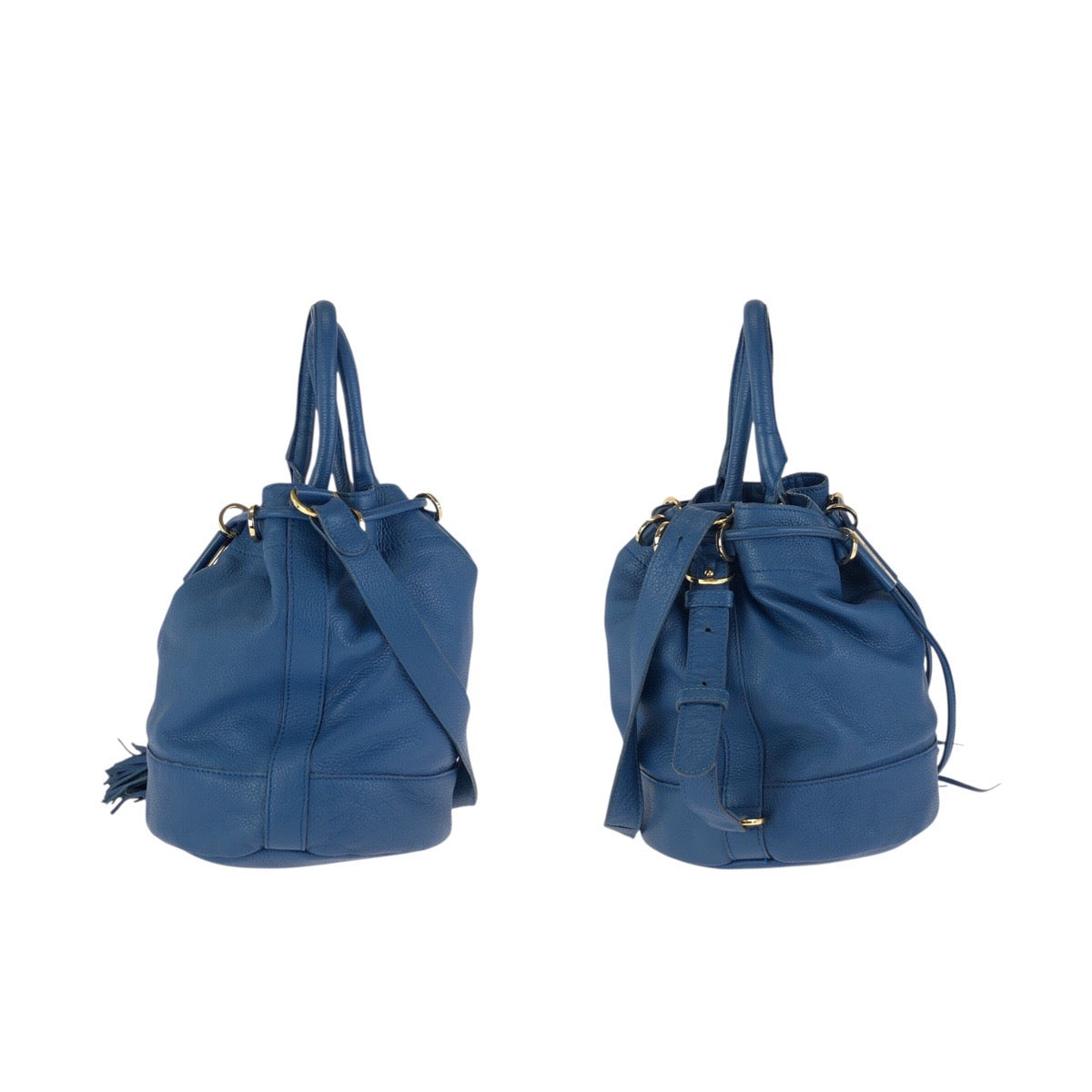24231
SEE BY CHLOE シーバイクロエ ダブルタッセル 巾着 2way ブルー ゴールド金具 レザー ショルダーバッグ ハンドバッグ レディース AB23